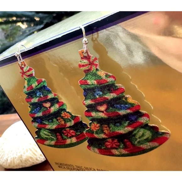 Old Fashioned Christmas Tree Earrings Handmade Jewelry Dangle Hooks New… - Picture 2 of 12